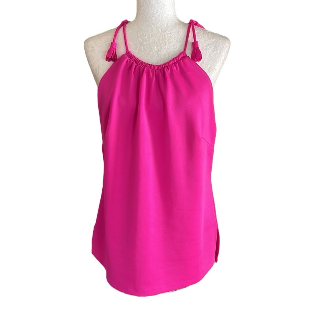 Gretchen Scott Hot Pink Tie Shoulders w/ Tassels Sleeveless Halter Top - L
